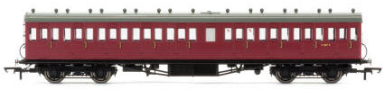 Hornby BR 58' Maunsell Rebuilt (Ex-LSWR 48’) Nine Compartment Lavatory Third Class Coach, BR Crimson  - R4749