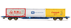R6957 - Hornby Tiphook, KFA Container wagon, 93437, with 3 x 20' tanktainers; Contank/RMI/Tate & Lyle - Era 11