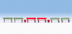 Noch - Benches (6) and Litter Bins (3) - N-Gauge - N35848